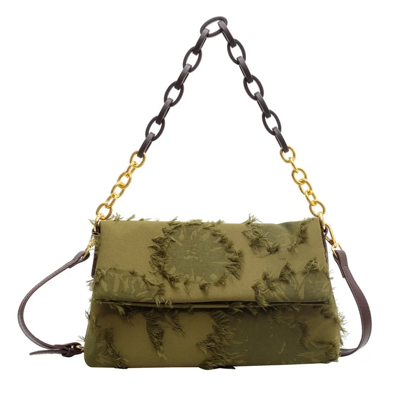 Canvas Tassel Crossbody Bag Winter Chain Handbag