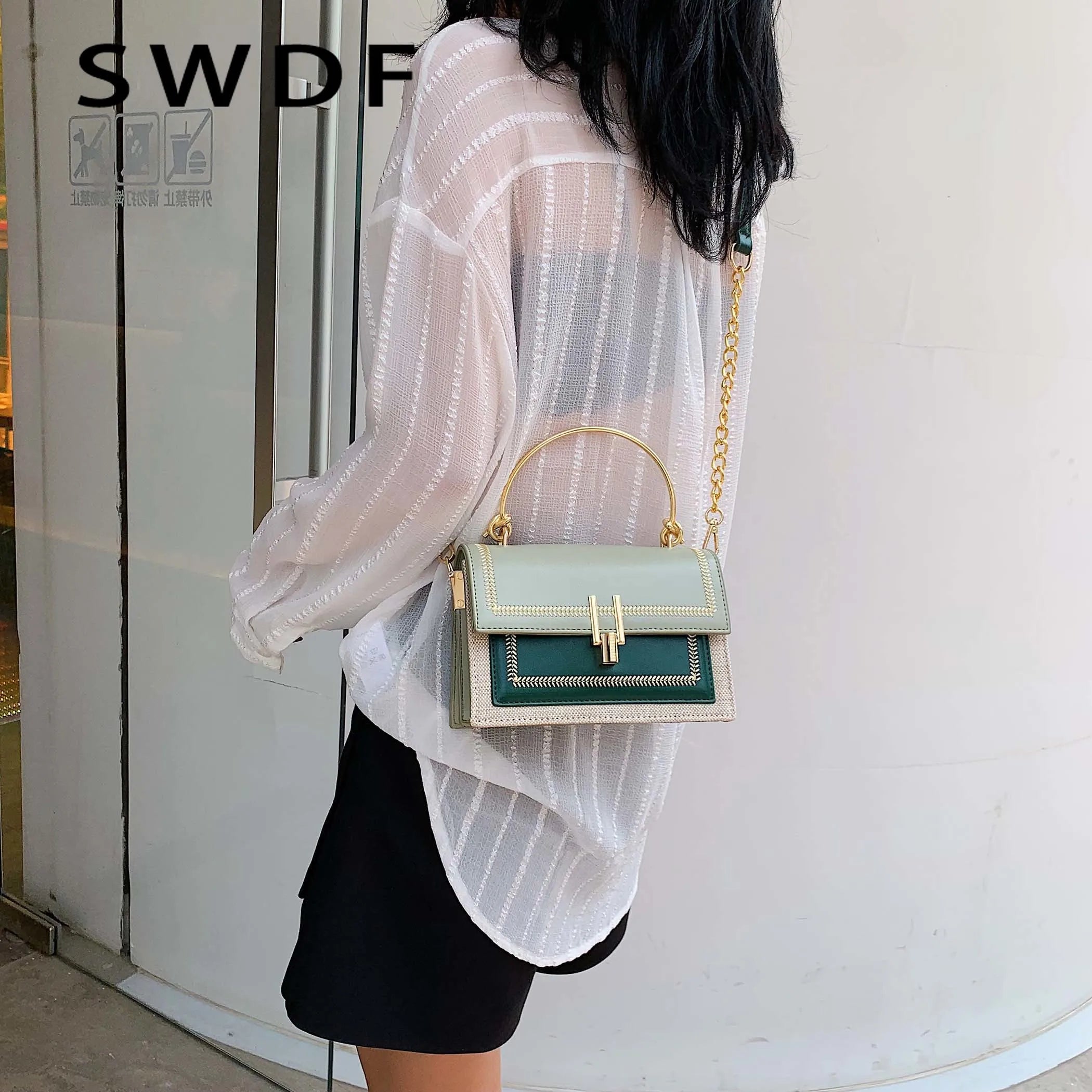 PU Leather Crossbody Bag Metal Handle Lady Tote Handbags