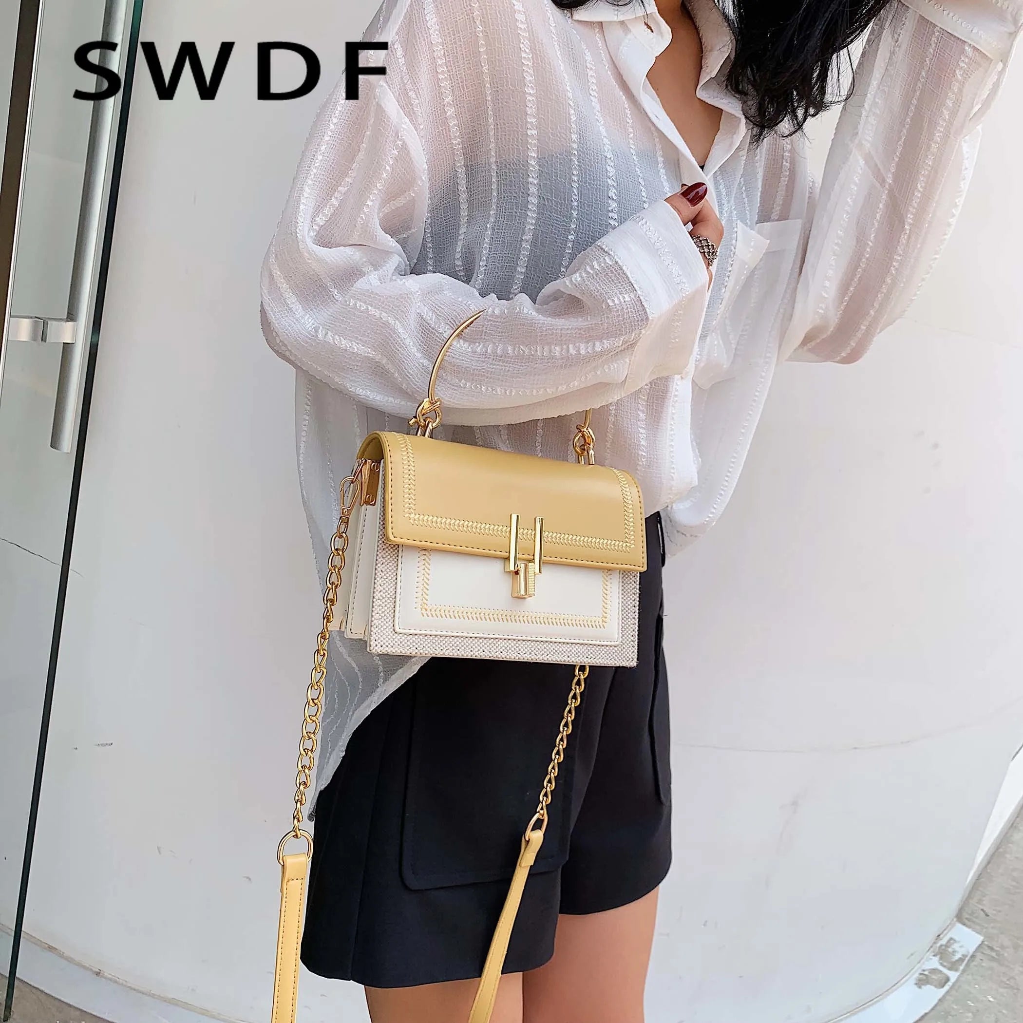 PU Leather Crossbody Bag Metal Handle Lady Tote Handbags