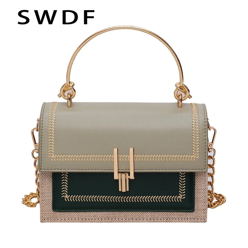 PU Leather Crossbody Bag Metal Handle Lady Tote Handbags