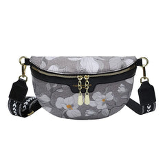 Flower Print PU Leather Waist Bag for Women Chain Zipper Fanny Pack