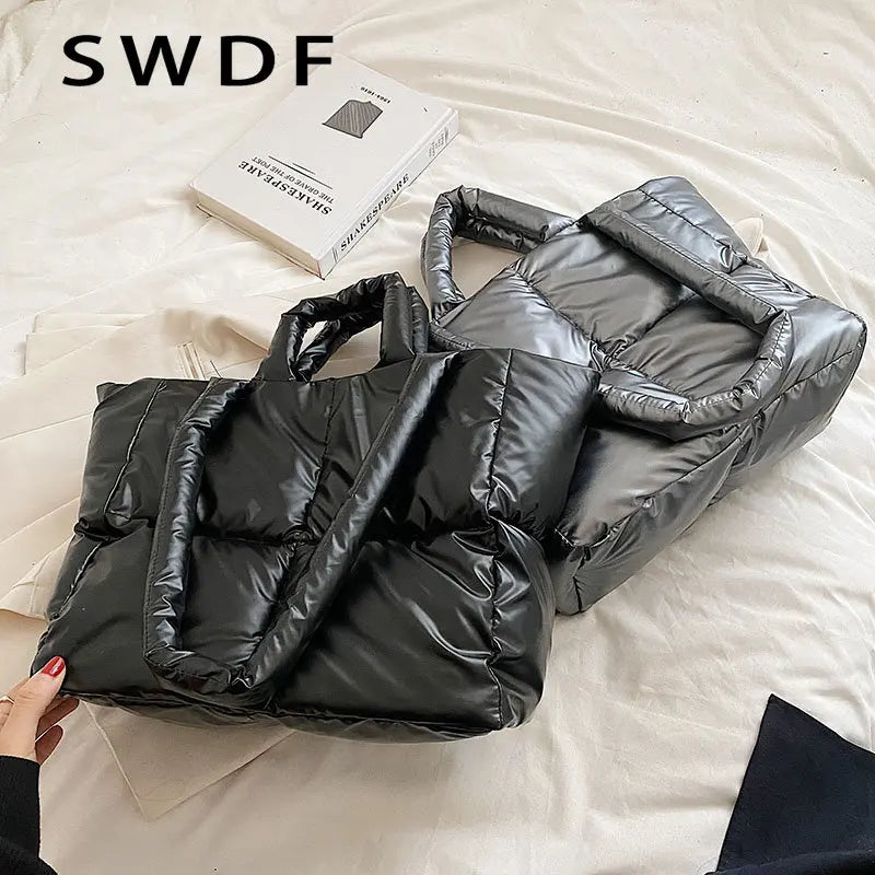 Large Tote Padded Handbags Women Shoulder Bags Nylon Down Cotton Crossbody Bag