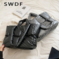Large Tote Padded Handbags Women Shoulder Bags Nylon Down Cotton Crossbody Bag