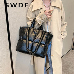 Large Tote Padded Handbags Women Shoulder Bags Nylon Down Cotton Crossbody Bag