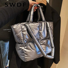 Large Tote Padded Handbags Women Shoulder Bags Nylon Down Cotton Crossbody Bag