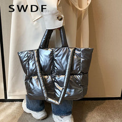 Large Tote Padded Handbags Women Shoulder Bags Nylon Down Cotton Crossbody Bag