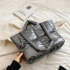 Large Tote Padded Handbags Women Shoulder Bags Nylon Down Cotton Crossbody Bag