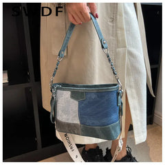 Panelled Women Shoulder Messenger Bags Small Chain Bucket Crossbody Bags