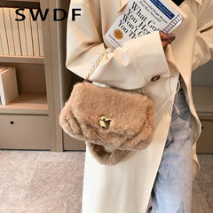 Soft Plush Women Shoulder Bag Faux Fur Small Tote Warm Winter Purse