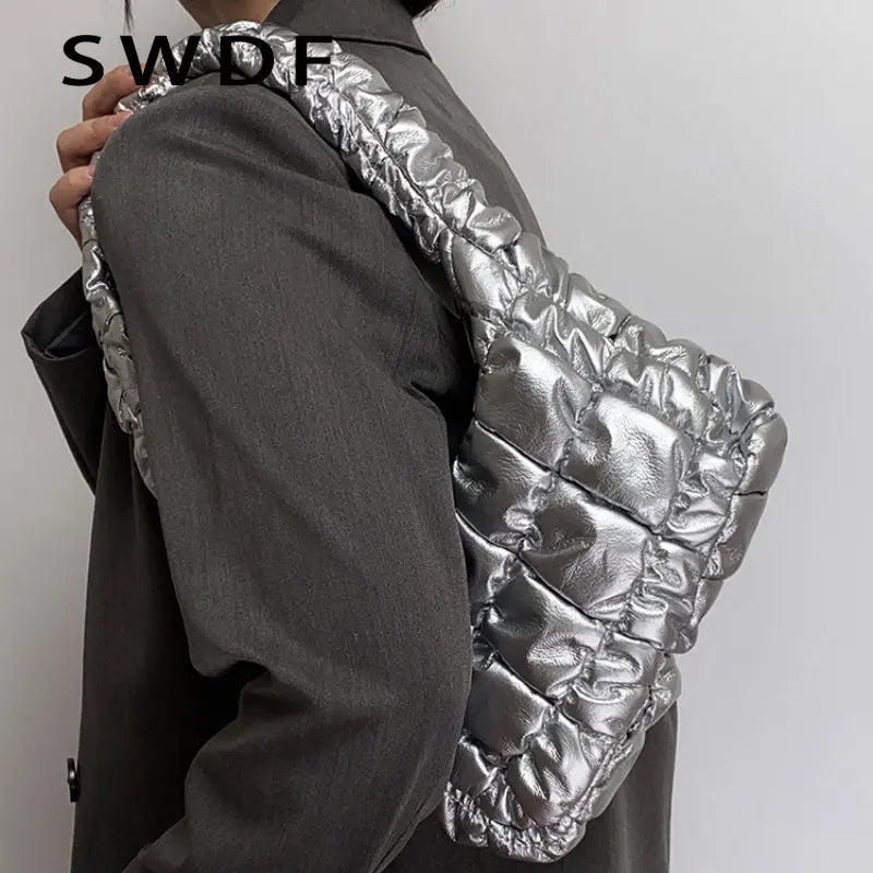 Quilted Shoulder Bag Padded Lady Handbags PU Leather Small Tote Casual Purse