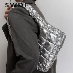 Quilted Shoulder Bag Padded Lady Handbags PU Leather Small Tote Casual Purse