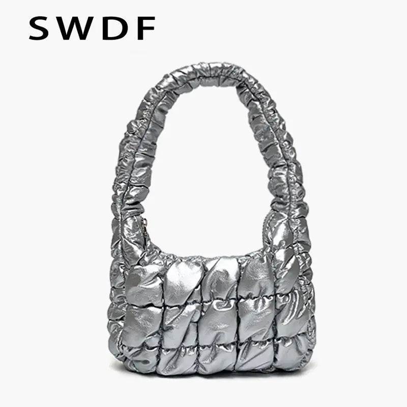 Quilted Shoulder Bag Padded Lady Handbags PU Leather Small Tote Casual Purse