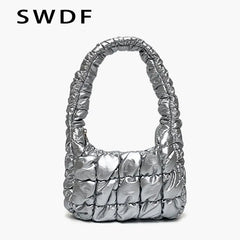 Quilted Shoulder Bag Padded Lady Handbags PU Leather Small Tote Casual Purse