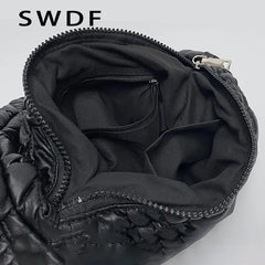 Quilted Shoulder Bag Padded Lady Handbags PU Leather Small Tote Casual Purse