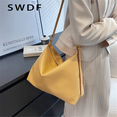 Solid PU Leather Women Shoulder Bag Large Capacity Lady Crossbody Bag