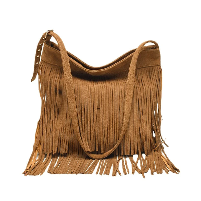 Suede Tassel Crossbody Shoulder Bag Large Capacity for Ladies