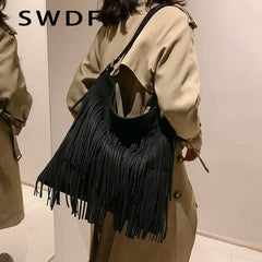 Suede Tassel Crossbody Shoulder Bag Large Capacity for Ladies