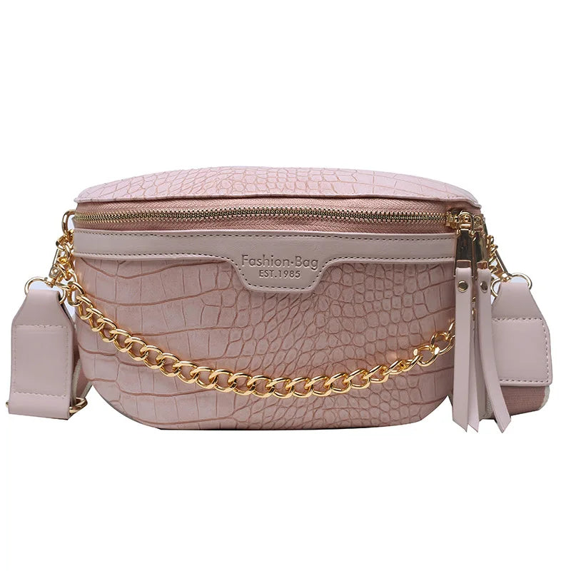 SWDF Chain PU Leather Crossbody Bag Women Shoulder Handbag Small Chest Bag