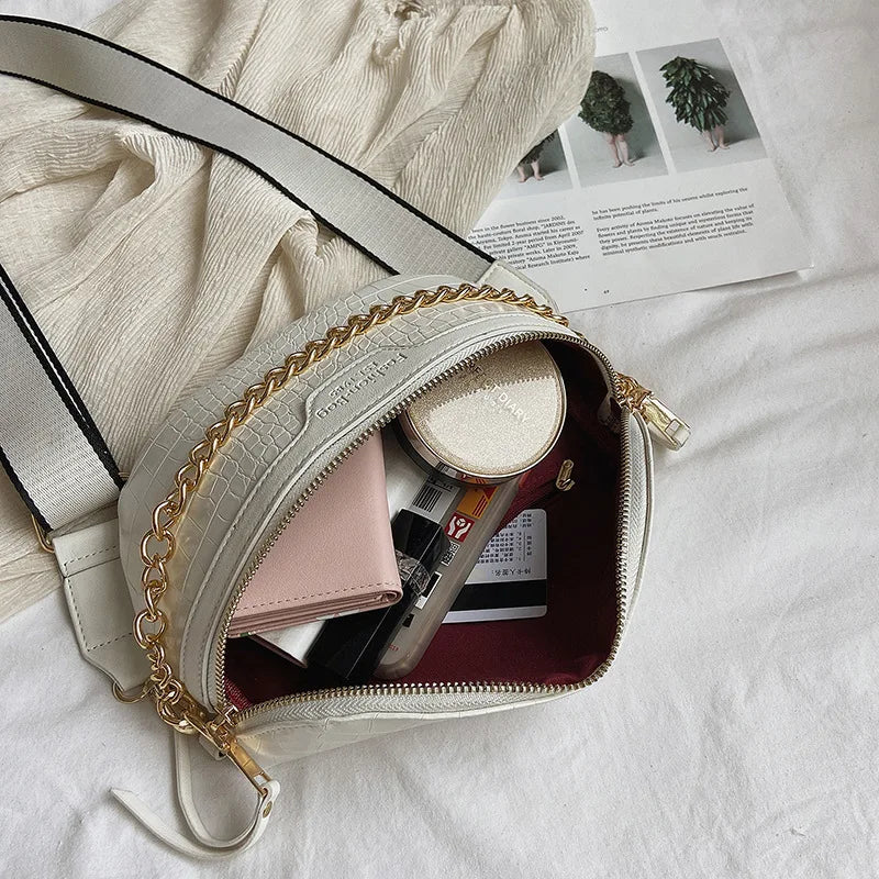 SWDF Chain PU Leather Crossbody Bag Women Shoulder Handbag Small Chest Bag