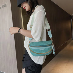 SWDF Chain PU Leather Crossbody Bag Women Shoulder Handbag Small Chest Bag