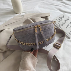 SWDF Chain PU Leather Crossbody Bag Women Shoulder Handbag Small Chest Bag