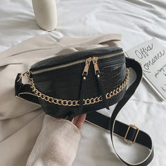 SWDF Chain PU Leather Crossbody Bag Women Shoulder Handbag Small Chest Bag