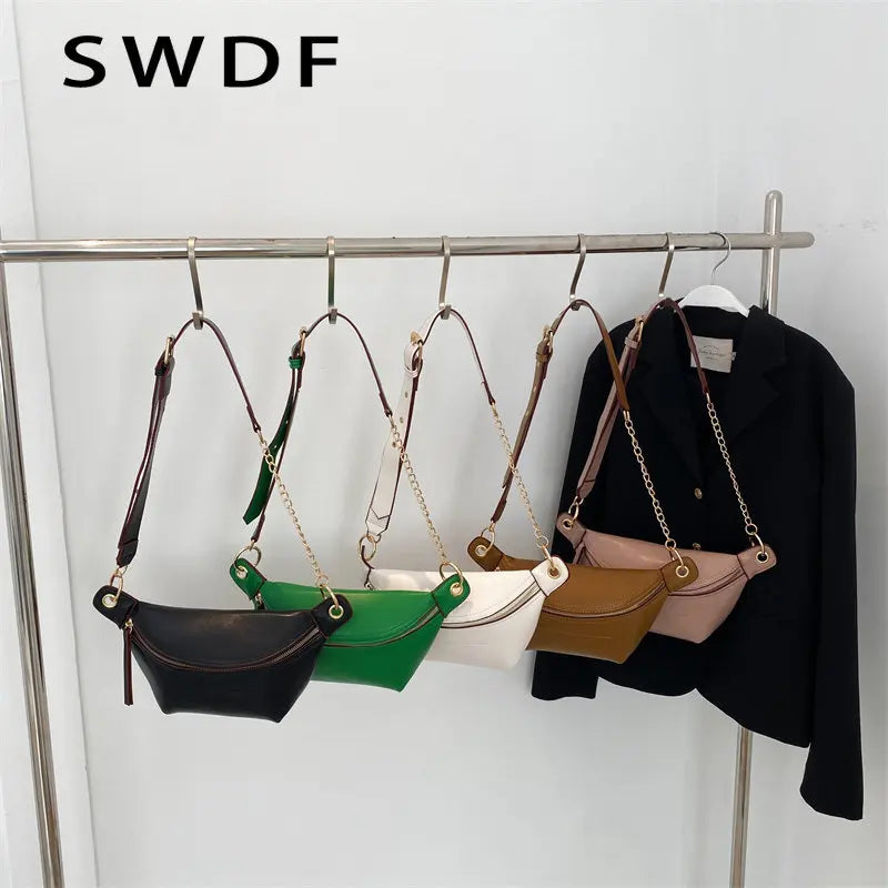 PU Leather Waist Bag Women Chest Belt Crossbody Bags