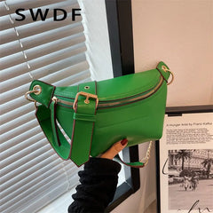 PU Leather Waist Bag Women Chest Belt Crossbody Bags