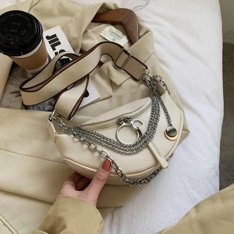 Leather Chain Waist Belt Bag Crossbody Chest Pack Phone Fanny Pack
