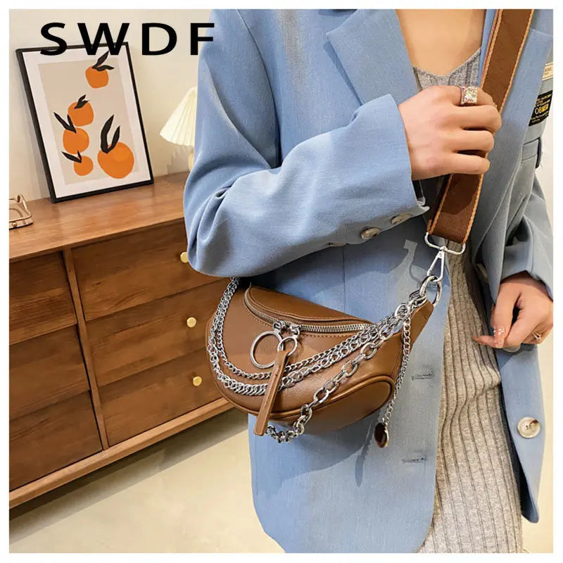 Leather Chain Waist Belt Bag Crossbody Chest Pack Phone Fanny Pack