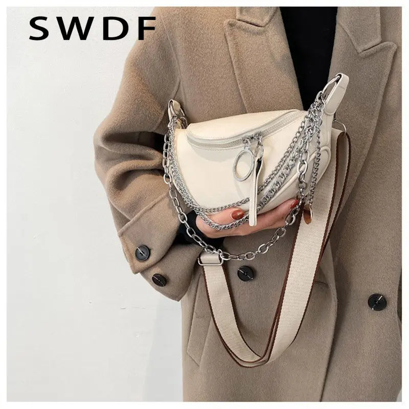 Leather Chain Waist Belt Bag Crossbody Chest Pack Phone Fanny Pack