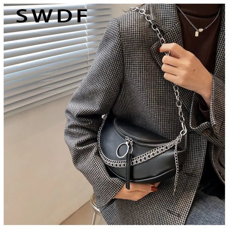 Leather Chain Waist Belt Bag Crossbody Chest Pack Phone Fanny Pack