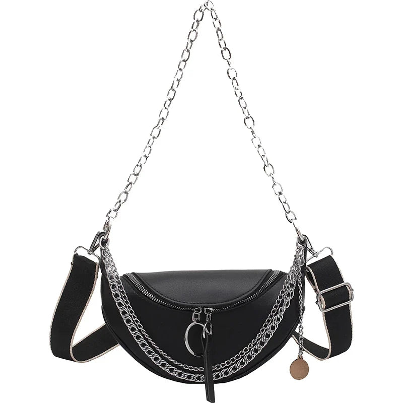 Leather Chain Waist Belt Bag Crossbody Chest Pack Phone Fanny Pack