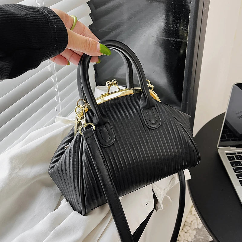 Pleated Handbag with Handle Lattice Shoulder Bag for Women Clutch Purses