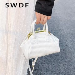 Pleated Handbag with Handle Lattice Shoulder Bag for Women Clutch Purses