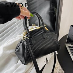 Pleated Handbag with Handle Lattice Shoulder Bag for Women Clutch Purses