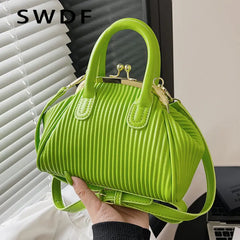 Pleated Handbag with Handle Lattice Shoulder Bag for Women Clutch Purses