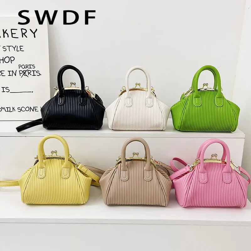 Pleated Handbag with Handle Lattice Shoulder Bag for Women Clutch Purses