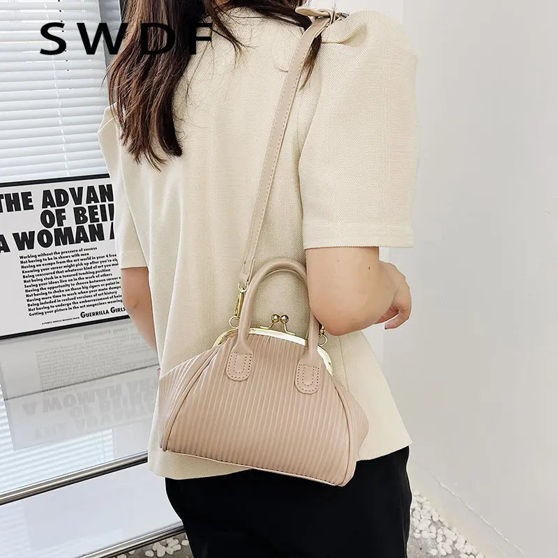 Pleated Handbag with Handle Lattice Shoulder Bag for Women Clutch Purses