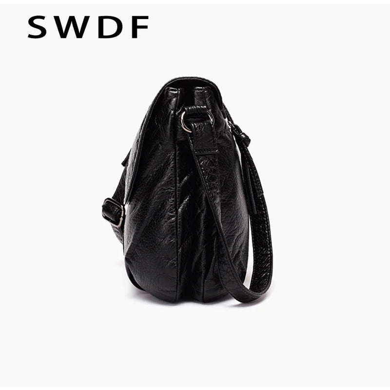 Small Women Messenger Bag Soft Washed PU Leather Crossbody Bag Female Handbag