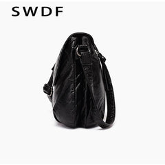 Small Women Messenger Bag Soft Washed PU Leather Crossbody Bag Female Handbag
