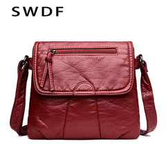 Small Women Messenger Bag Soft Washed PU Leather Crossbody Bag Female Handbag
