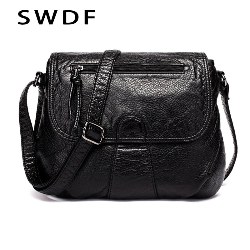 Small Women Messenger Bag Soft Washed PU Leather Crossbody Bag Female Handbag