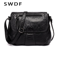 Small Women Messenger Bag Soft Washed PU Leather Crossbody Bag Female Handbag