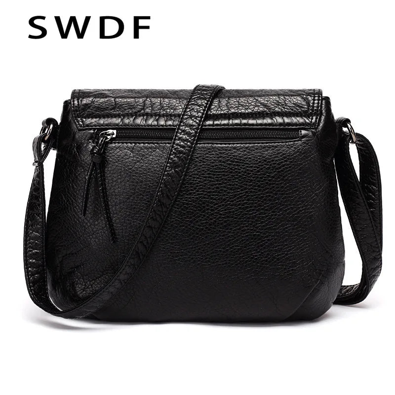 Small Women Messenger Bag Soft Washed PU Leather Crossbody Bag Female Handbag