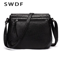 Small Women Messenger Bag Soft Washed PU Leather Crossbody Bag Female Handbag