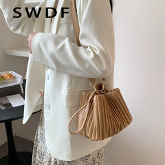 PU Leather Small Bucket Shoulder Bags for Women