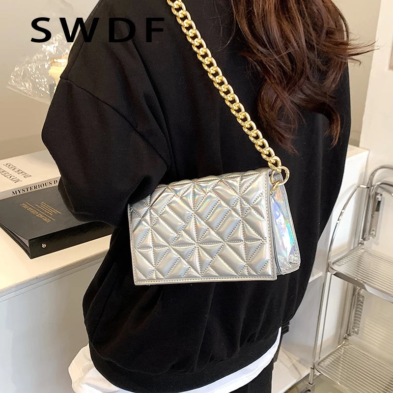 Metal Chain Shoulder Bag for Women Handbag Clutch Purses Evening Tote