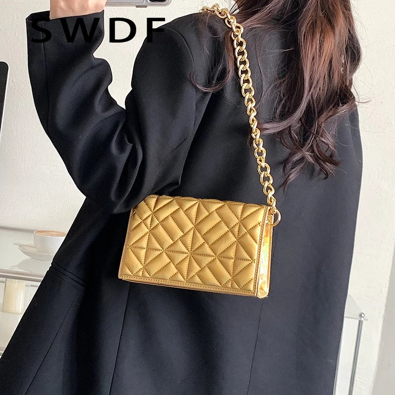 Metal Chain Shoulder Bag for Women Handbag Clutch Purses Evening Tote