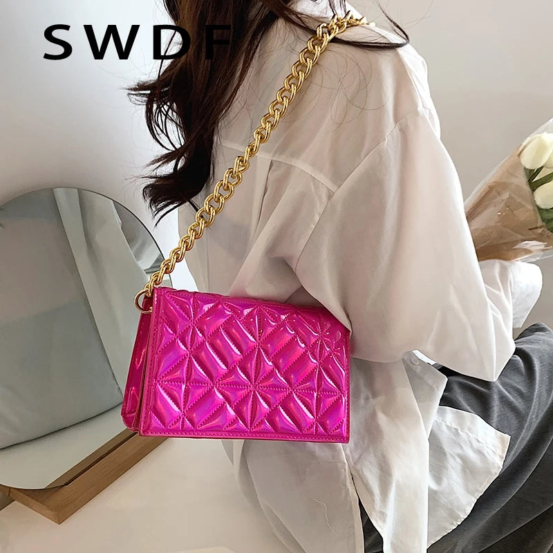Metal Chain Shoulder Bag for Women Handbag Clutch Purses Evening Tote